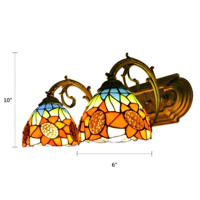 Multi Color Sunflower Lighting Fixture Tiffany Style Stained Glass Double Heads Sconce Lighting