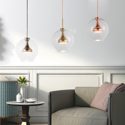 Nickel/Gold/Rose Copper Sphere Pendant Light Post Modern 1lt Suspension Lamp in Warm/White Light