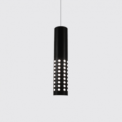 Perforated Cylindrical LED Pendant Light Contemporary Metal 1-Light Track Lighting in Black