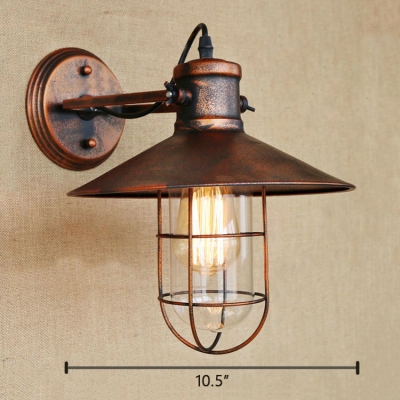 Rust Finish Wire Guard Wall Light Nautical Vintage Iron 1 Bulb Sconce Lighting for Balcony
