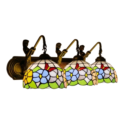 Stained Glass Flower Wall Sconce Tiffany Country Style 3 Lights Lighting Fixture in Multicolor