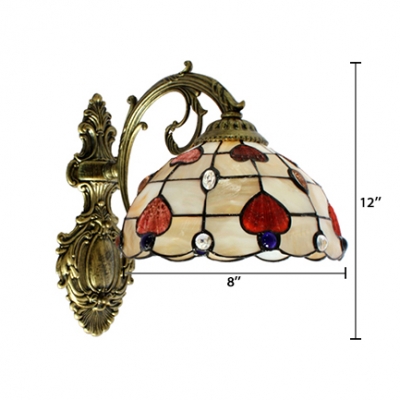 Tiffany Style Dome Wall Sconce Stained Glass Wall Lamp in Multicolor for Living Room