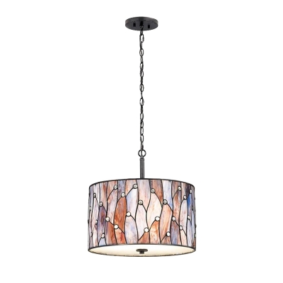 Style Drum Ceiling Pendant, Stained Glass Drum Chandelier
