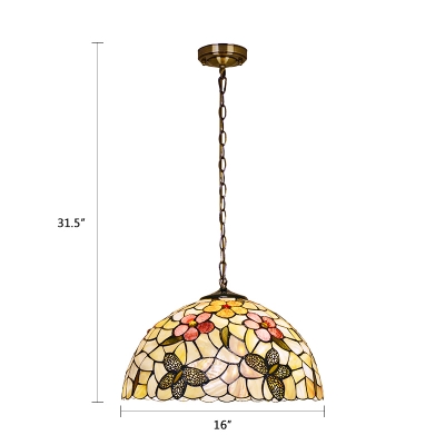 Tiffany Style Shelly Butterfly Suspension Light Stained Glass 1/3 Bulb Drop Light in Multi Color