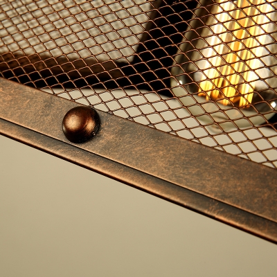 Vintage Mesh Cage Trapezoid Drop Light Metal Single Light Hanging Lamp for Restaurant