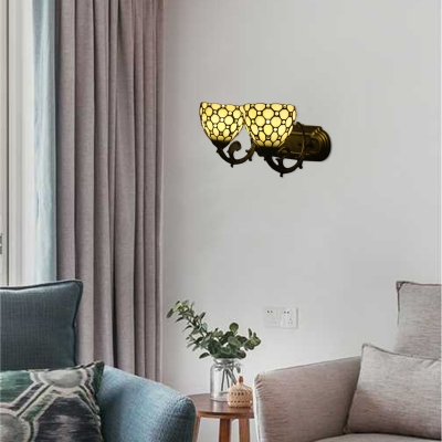 Vintage Style Belle Double Light Wall Sconce with Tiffany-Style Yellow Stained Glass Shade 14-Inch Wide