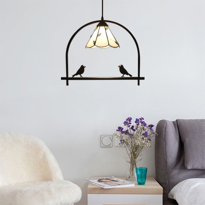 1 Light Arch Shelf Pendant Light Tiffany Vintage Stained Glass Drop Light for Coffee Shop