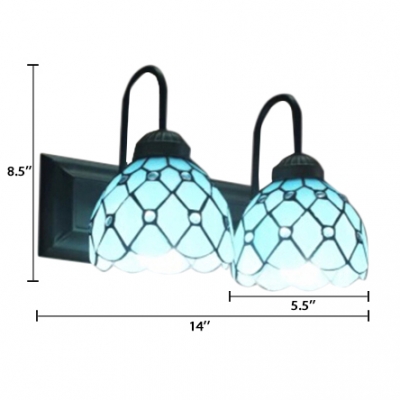 16-Inch Wide Tiffany Style 2-Light Double Wall Sconce with Blue Dome Glass Shade