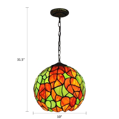 Rose/Leaf Design Pendant Lamp Vintage Stained Glass Single Light Hanging Lamp in Multi Color