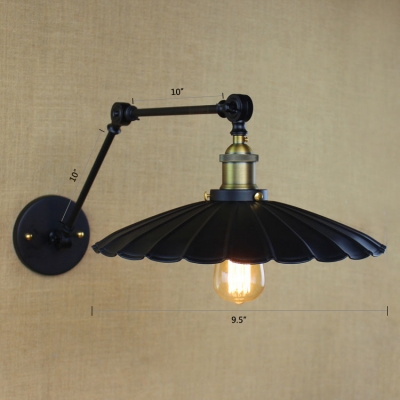 Adjustable Scalloped Wall Light Retro Style Steel Small 1 Bulb Wall Lamp in Antique Brass