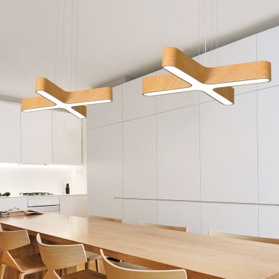 Aluminium Alloy LED Cross Chandelier in Simple Style Wood Finish Hanging Pendant in Cold White