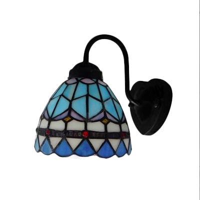 Aqua Gooseneck Dome Wall Sconce Simple Tiffany Style Stained Glass Wall Light for Staircase