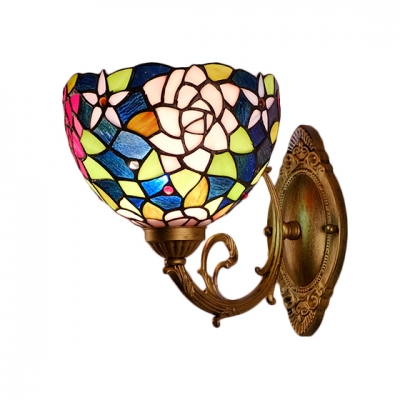 Blue/Red Rose Wall Lamp Tiffany Style Stained Glass Wall Sconce for Bathroom Bedroom