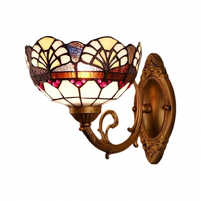 Bowl Wall Lamp Baroque Tiffany Style Stained Glass Wall Sconce in Multicolor for Kitchen