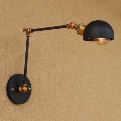 Brass Finish Dome Wall Sconce Industrial Adjustable Steel Single Bulb Wall Mount Light