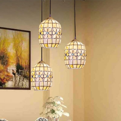 Bucket Ceiling Pendant Light Tiffany Vintage Style Shelly Shade 3 Lights Suspended Light