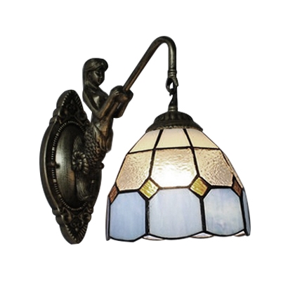 Clear and Blue Pattern 6 Inch Mini Mermaid Sconce in Tiffany Stained Glass Style