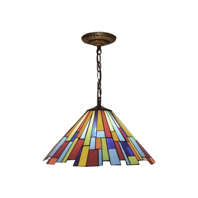 Colorful Tiffany Trapezoid Hanging Lamp Stained Glass Suspension Light for Coffee Shop