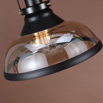 Dome Shade Island Pendant Light Industrial Clear Glass 2 Light Hanging Light in Black