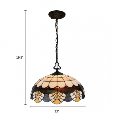 Dome Suspended Lamp Tiffany Traditional Glass 1 Light Suspended Light in Multi Color