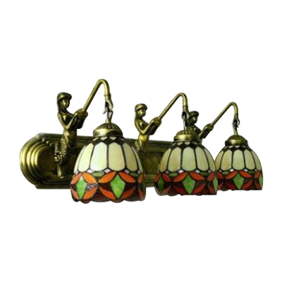 Dome Wall Light Fixture Tiffany Style Glass 3 LED Accent Wall Mount Fixture in Multi Color