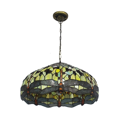 Dragonfly Suspended Light Tiffany Stained Glass 3 Head Pendant Light with Bead Decoration