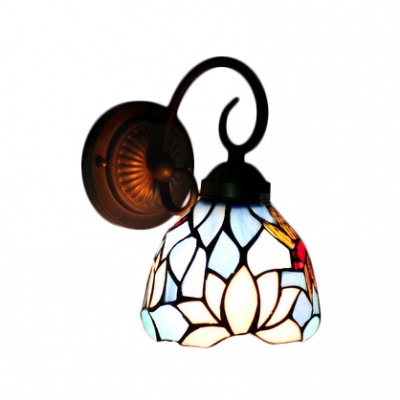 Dragonfly Wall Lamp Tiffany Style Stained Glass Wall Sconce in Rubbed Bronze for Bathroom