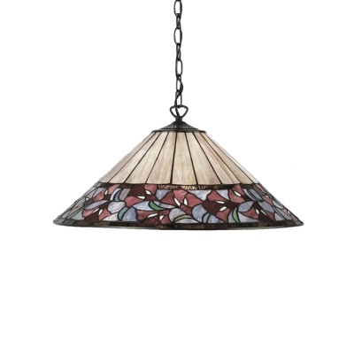Floral Ceiling Pendant Light Tiffany Vintage Stained Glass 1 Head Hanging Light in Multicolor