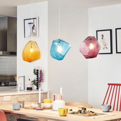 Gem Shaped 1-LED Suspension Light Fume/Orange/Blue/Amber/Purple Glass Nordic Style Pendant Lamp
