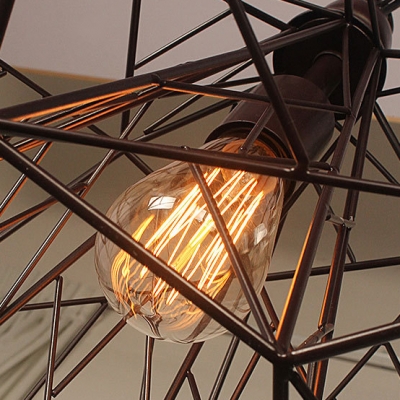 Geometric Cage Pendant Light Retro Style Wrought Iron 1 Light Hanging Lamp for Restaurant