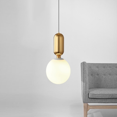 Gold Finish Sphere Pendant Light Post Modern Style Frosted Glass Shade Single Hanging Lamp in White