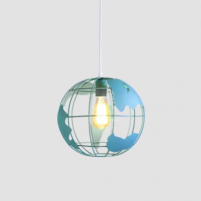 Industrial Contemporary Tellurion Drop Light Steel Single Light Suspended Lamp in Blue/Green