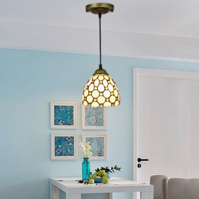 Jeweled Pendant Light Tiffany Style Glass Drop Ceiling Lighting in White for Coffee Shop