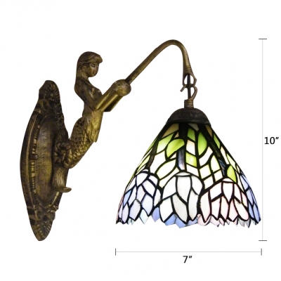 Mermaid Arm Wall Sconce Featured Down Lighting Floral Glass Shade