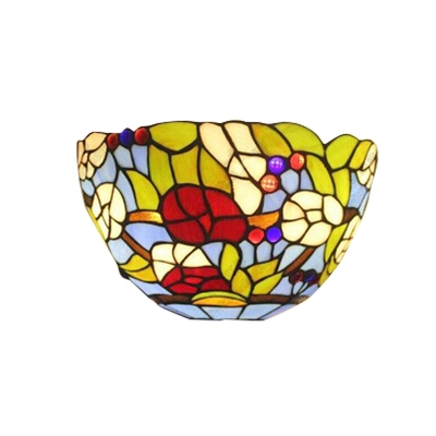 Nature Inspired Flower&Leaf Pattern Tiffany Sconce Light with Jewel Decorations 7