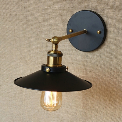 Railroad Wall Mount Fixture Vintage Steel Single Light Accent Wall Sconce in Antique Brass