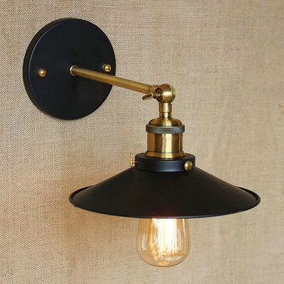 Railroad Wall Mount Fixture Vintage Steel Single Light Accent Wall Sconce in Antique Brass