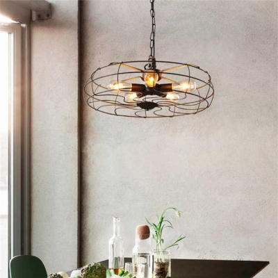 Retro Style 5 Light Ceiling Fan Shape LED Hanging Pendant with Cage