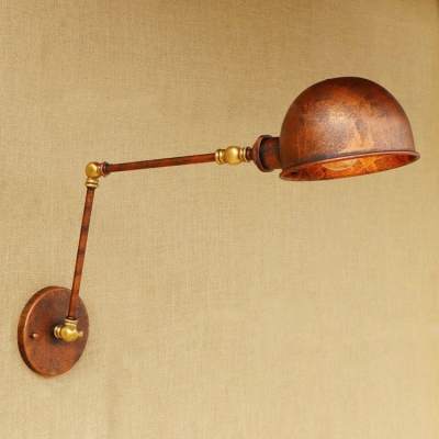 Rotatable Dome Wall Light Fixture Vintage Steel 1 Bulb Wall Sconce in Rust for Bedroom