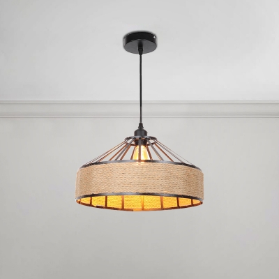 Round Hanging Lamp Industrial Natural Manila Rope Decorative Pendant Light for Living Room