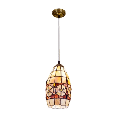 Shelly Drop Light Tiffany Style Stained Glass Single Light Pendant Light in Multi Color