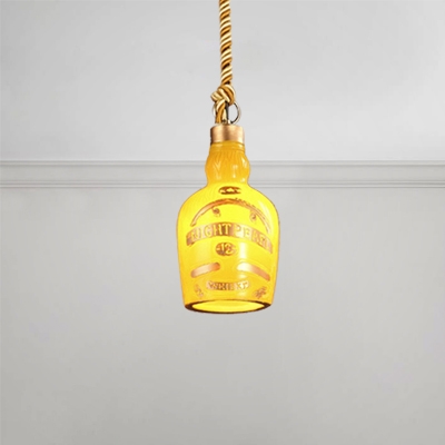 Single Light Bottle Pendant Lamp Industrial Burlap Drop Light in Yellow for Bar Counter
