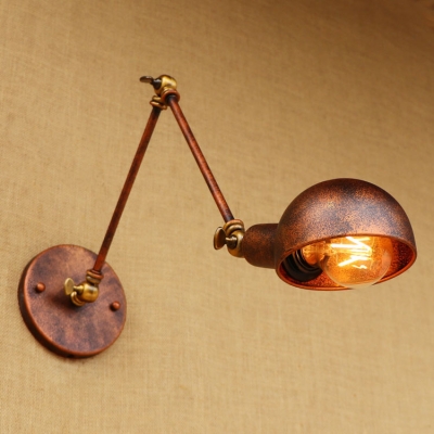 Swing Arm Wall Mount Light Vintage Metal 1 Light Wall Light Fixture in Rust for Sitting Room