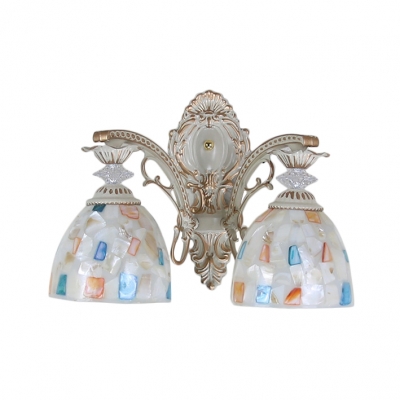 Tiffany-Style Dome Shaped Wall Sconce with Two Light in White