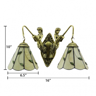 Tiffany Style Green Leaves Wall Sconce with Belle Supported, Double Light