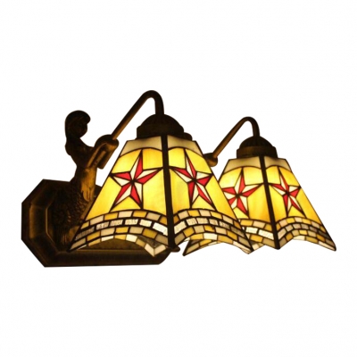 Tiffany Style Star Wall Sconce Amber Glass Double Lights Handcrafted Wall Light for Bedroom