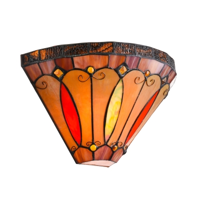Vintage Multicolored 2 Light Wall Sconce with Tiffany Art Glass Shade in 12-Inch Wide