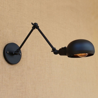 1 Bulb Arm Adjustable Wall Sconce Retro Style Iron Lighting Fixture in Black for Study Room