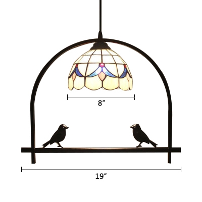 1 Light Arch Shelf Pendant Light Tiffany Vintage Stained Glass Drop Light for Coffee Shop