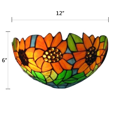 12-Inch Wide Tiffany Pastoral Sunflower Glass Wall Lamp Hallway Sconce Fixture with Stained Shade